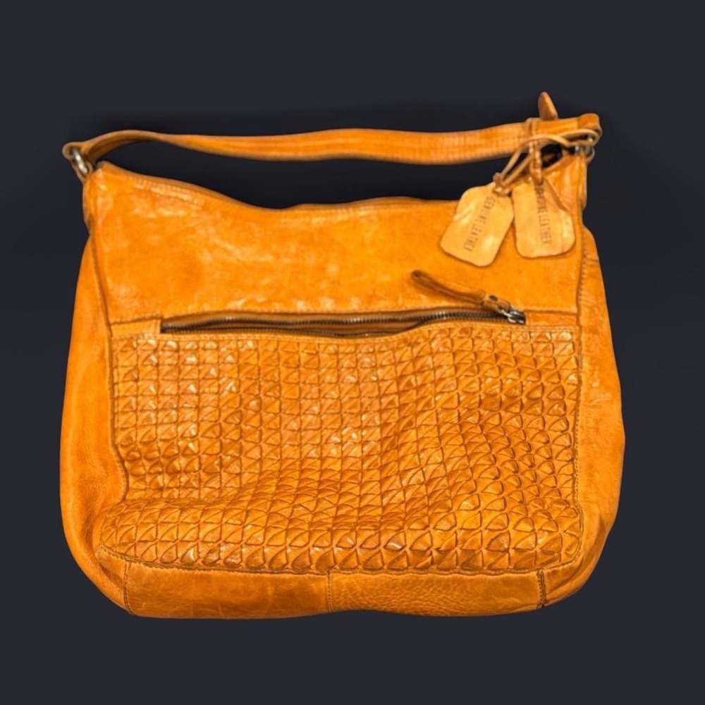 Genuine Leather Woven Hobo Shoulder Bag Mustard Yellow Made in India